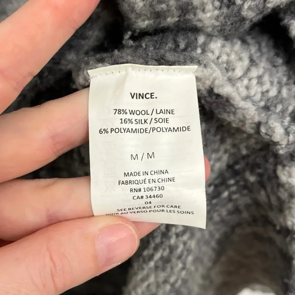 Vince Wool-Silk Oversized Drop-Shoulder V-Neck Space-Dye Knit Cozy Sweater - Med
